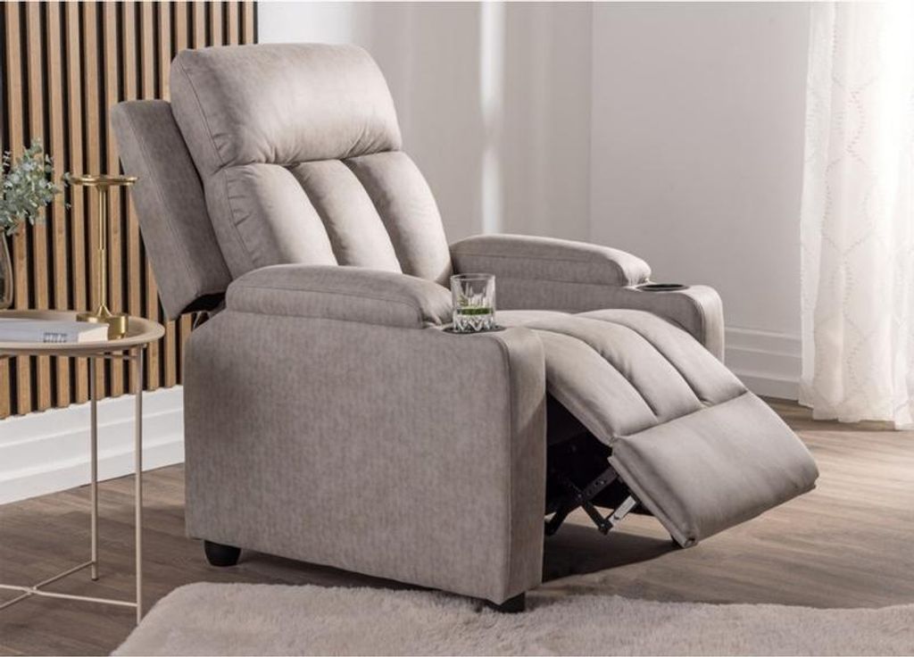 Happy Home Gepolsterter Relaxsessel Sofasessel mit 2 Getränkehalter, Hellgrau | Bequemer Einzelsessel mit Push-Back-Funktion und weicher Polsterung