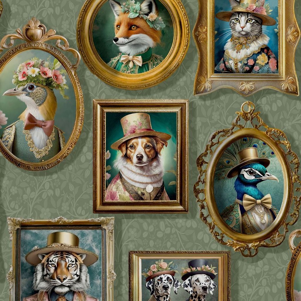 Holden Décor - Tapete "Regal Beasts" AG3656 (10 m x 53 cm) (Salbeigrün/Bunt)