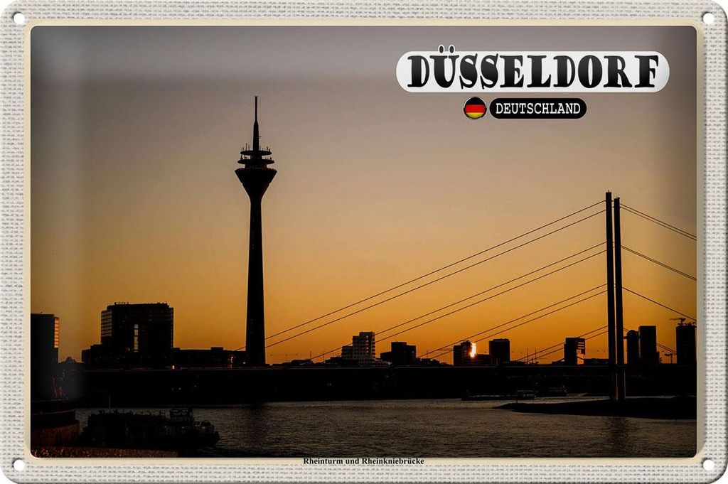 Blechschild Städte Düsseldorf Rheinturm Rheinkniebrücke 30x20cm