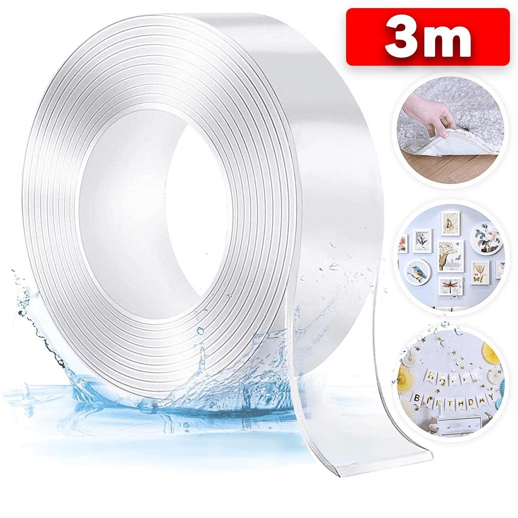 Doppelseitiges Klebeband Extra Stark, 3M Transparentes Abwaschbares Nano Tape, Ablösbar Spurlos, Rutschfestes Wiederverwendbares-Doppelklebeband f...