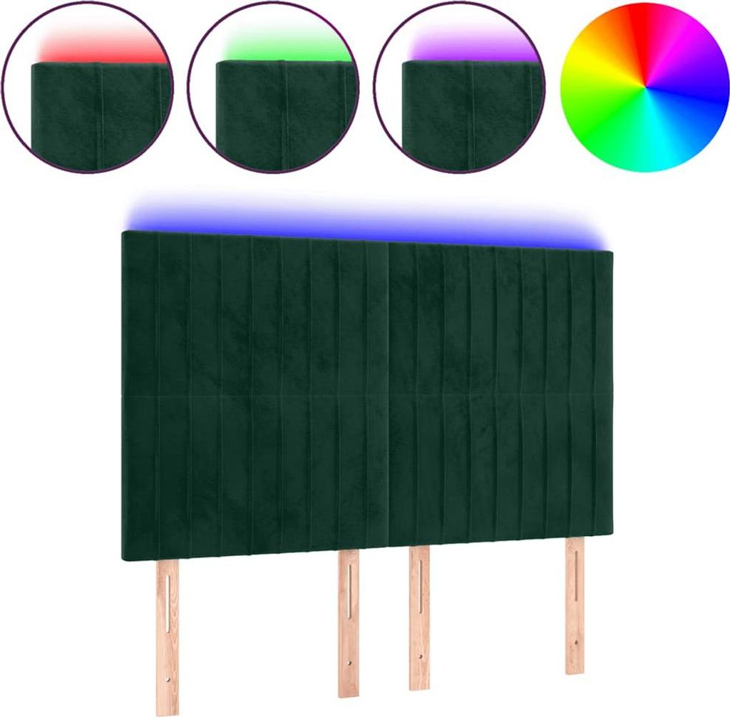 vidaXL LED Kopfteil Dunkelgrün 144x5x118/128 cm Samt