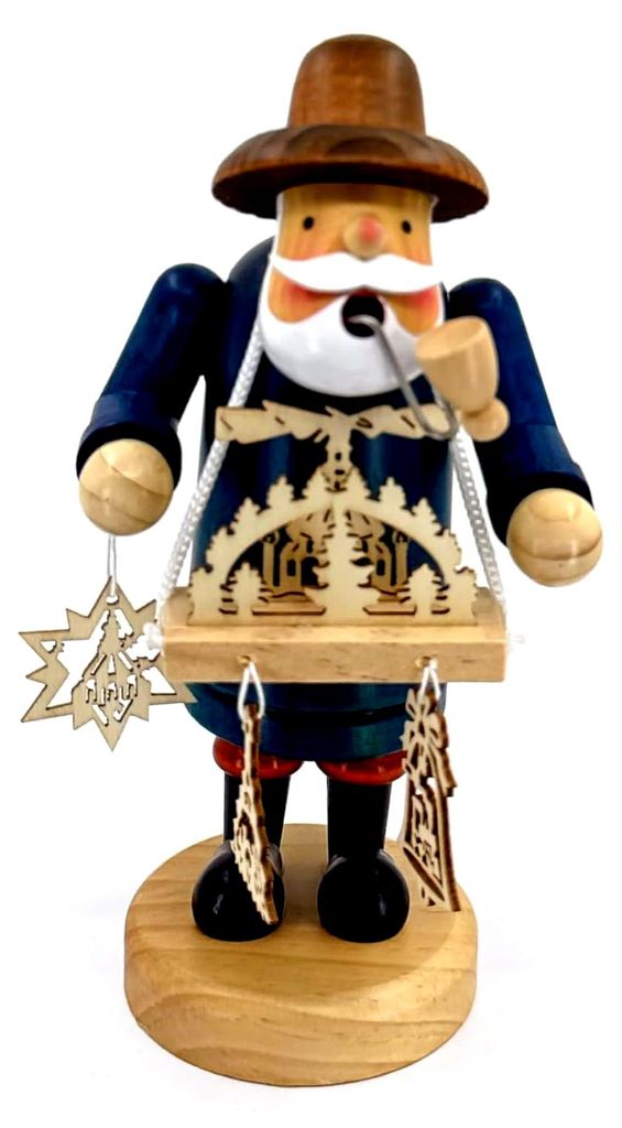 Räuchermännchen Leuchtenhändler mit Bauchladen aus Holz – handbemalte Räucherfigur für Räucherkerzen Größe L, XL & XXL (max. Höhe 50 mm)...