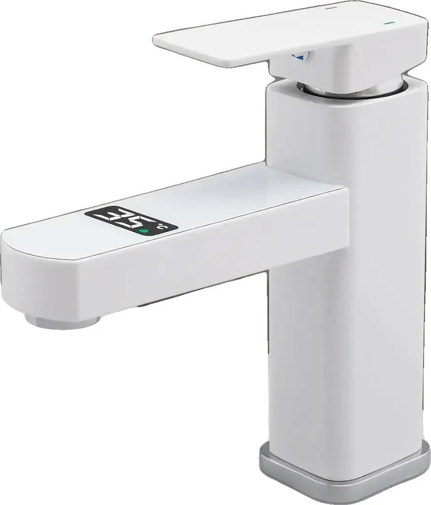Rubinetto per lavabo, display digitale a LED, controllo acqua calda e fredda, BIANCO, G1/2