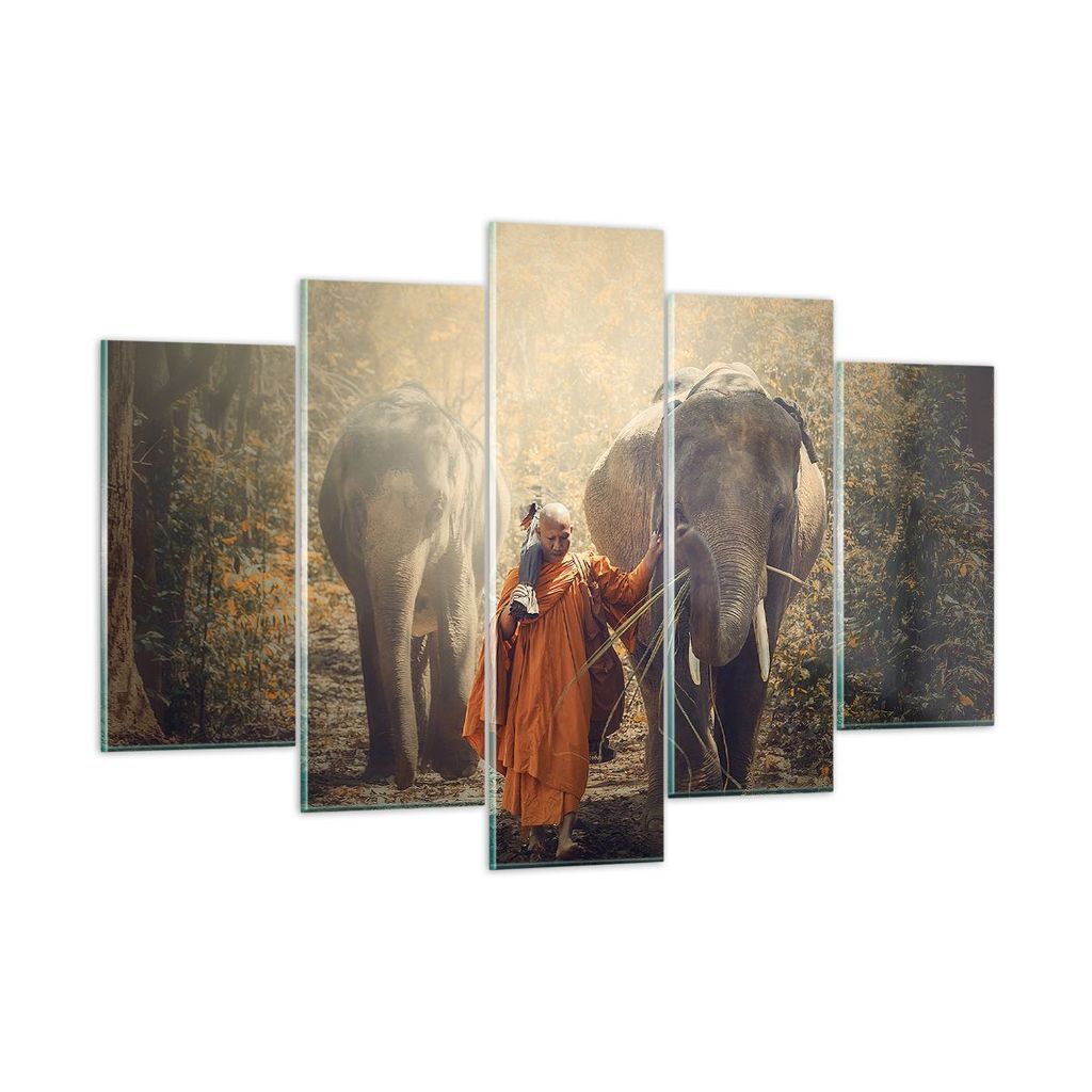 Bilder auf glas - Elefant Mönch Dschungel - 150x100cm - Glasbilder - Wandbilder - Kunstdruck - zum Aufhängen bereit - Wanddekoration aus Glas - G...