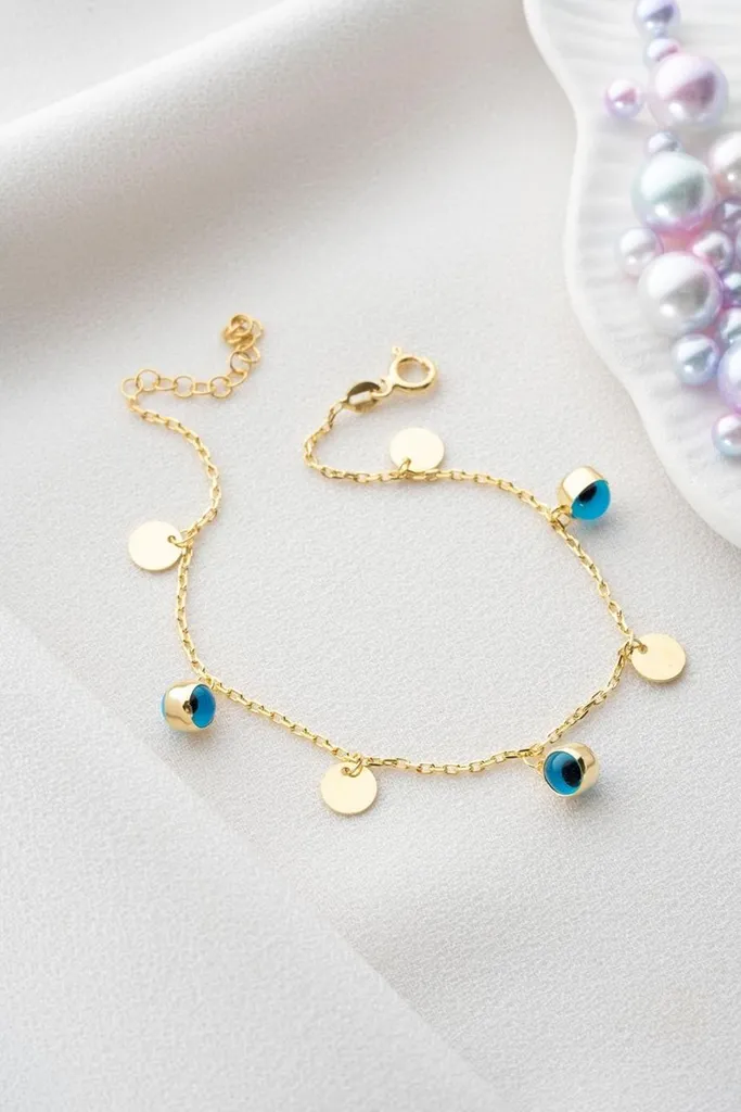 Bracelet Argent 925 Doré Œil de Nazar : Bijou Anti-Ternissement Femme