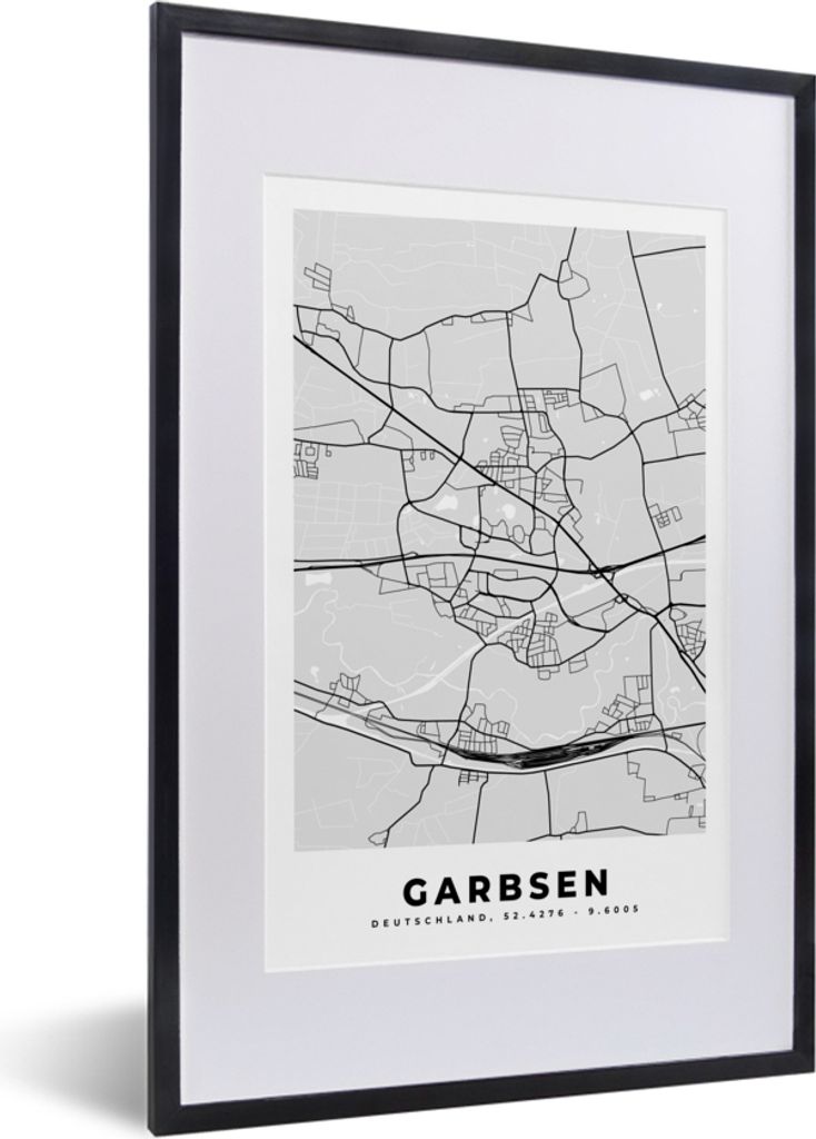 MuchoWow Gerahmtes Poster Deutschland - Stadtplan - Karte - Garbsen - Karte 40x60 cm - Poster mit Schwarzem Bilderrahmen Wandposter Rahmen Foto B...