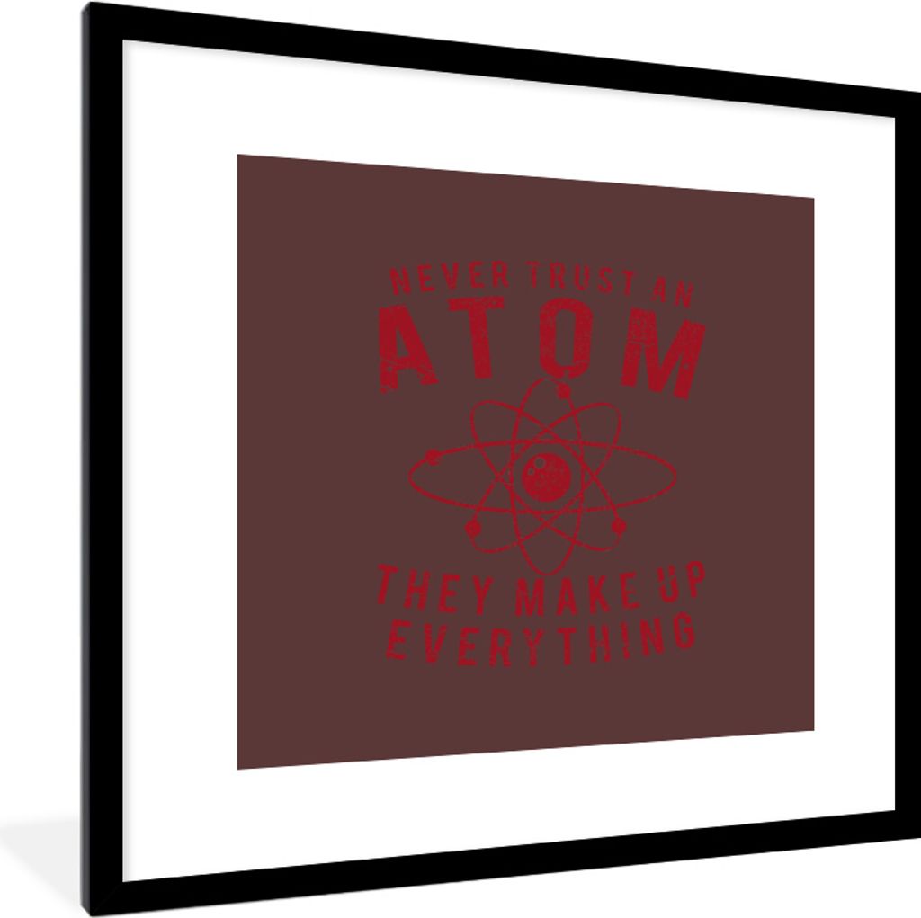MuchoWow MuchoWow Gerahmtes Poster Atome - Vintage - Rot 40x40 cm - Poster mit zchwarzem Bilderrahmen - Poster - Plakat im Rahmen