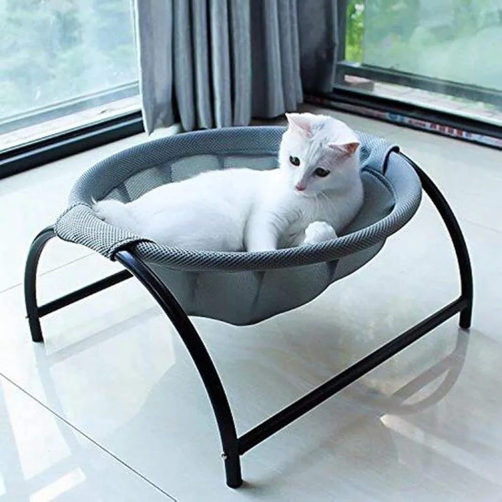 Panier pour chat sur pied 50x40 cm gris avec capuche effet terrier douillet