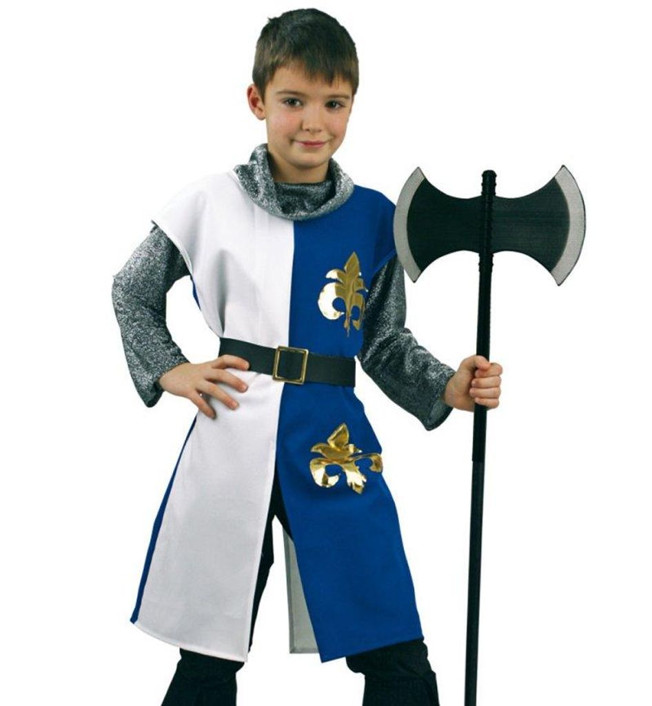 Kinderkostüm "Chevalier" mit Gürtel in blau-weiß mit silber Kettenhemd und goldenen Akzenten Ritter Kavalier Ehrenmann Adeliger (116)