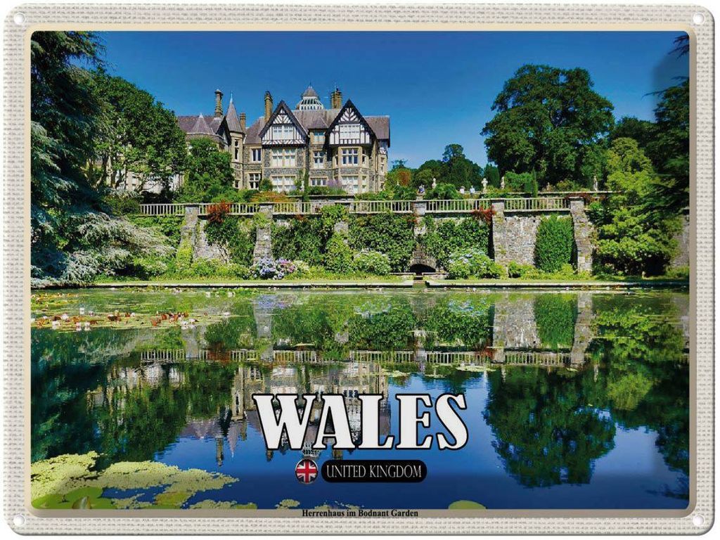 vianmo Blechschild 30x40 cm Wales United Kingdom Bodnant Garden Bildmotiv Reisemotiv Abenteuer Reisen