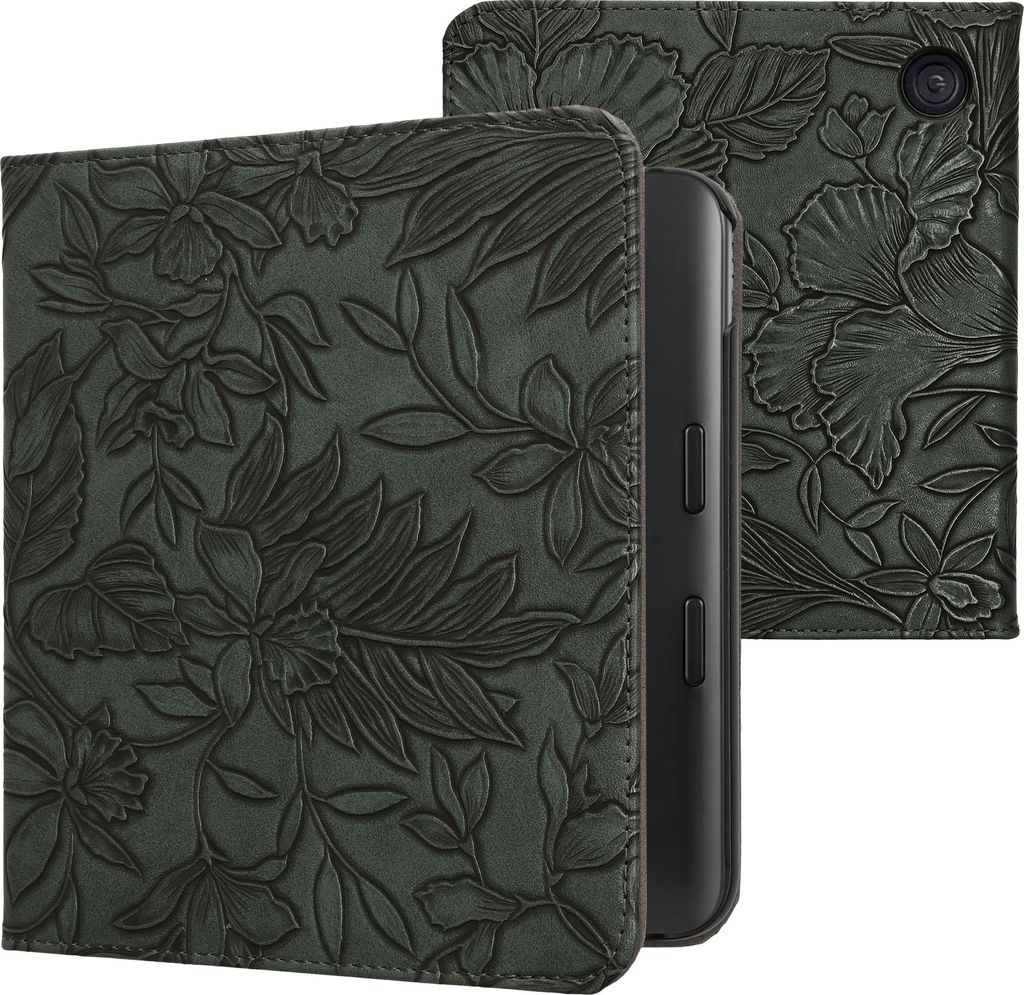 kwmobile Schutzhülle für Kobo Kobo Libra Colour / Tolino Vision Color Hülle - eReader Flip Case mit Handschlaufe und Auto Sleep Funktion - Blume...