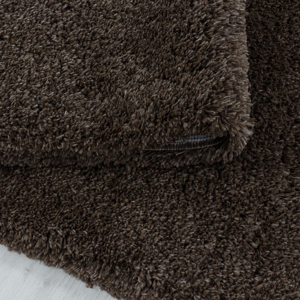 Flauschiger Teppich Einfarbig Samtweich Waschbar Strapazierfähig | Rund Braun 200x200 cm Flur Gekettelt Schnelltrocknend | SALZACH – Kadima Design