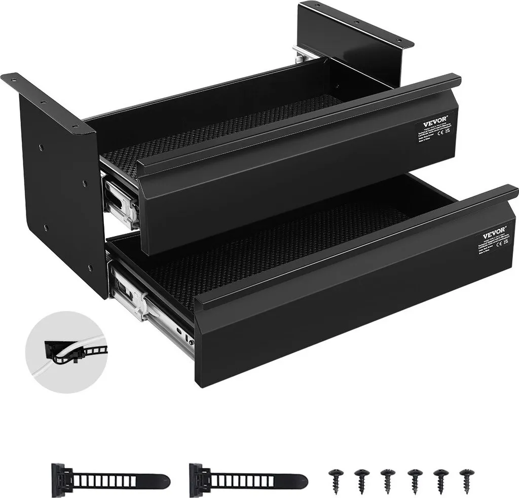 Rangement sous bureau suspendu en métal noir avec double compartiment