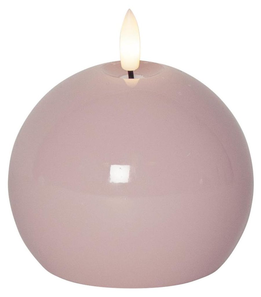 Runde LED-Kerze ,Flamme Shine', kugelförmig, hochglänzend, flackernd, Pastellrosa, Ø 9,5cm