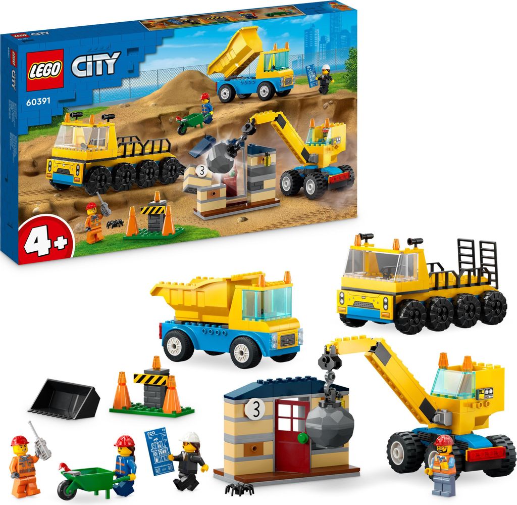 LEGO 60391 City Baufahrzeuge und Kran mit Abrissbirne, Produktbild