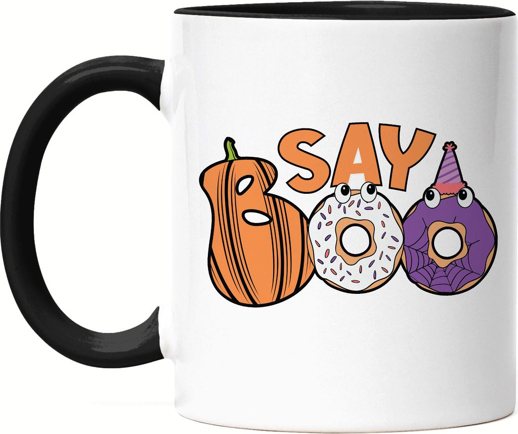 Say Boo Tasse Schwarz Halloween Geschenkidee Halloweenparty Gruselgeschenk Halloween-Deko