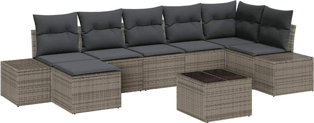 vidaXL Garten-Sofa-Set mit Kissen mit Speicher 7 pcs Grau Poly-Rattan