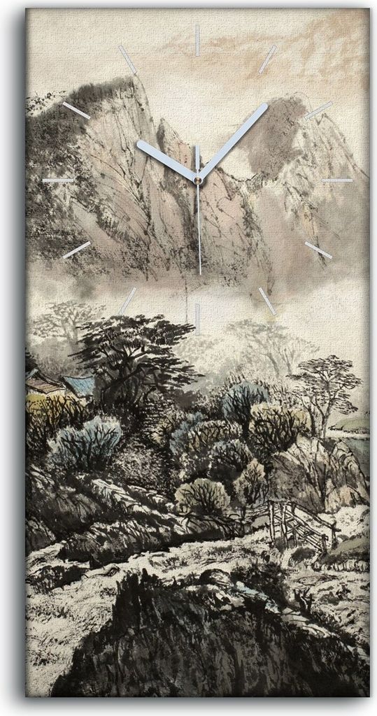 Dekor Leinwand Uhr Wandbilder Geräuschlos 30x60 Berge Chinesische Bäume Kunst - weiße Hände