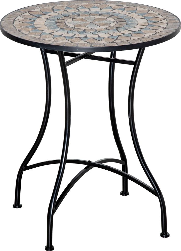 Gartentisch Mosaiktisch rund Bistrotisch Beistelltisch mit Mosaikplatte Keramik Metall Grün+Beige+Weiß Ø60 cm