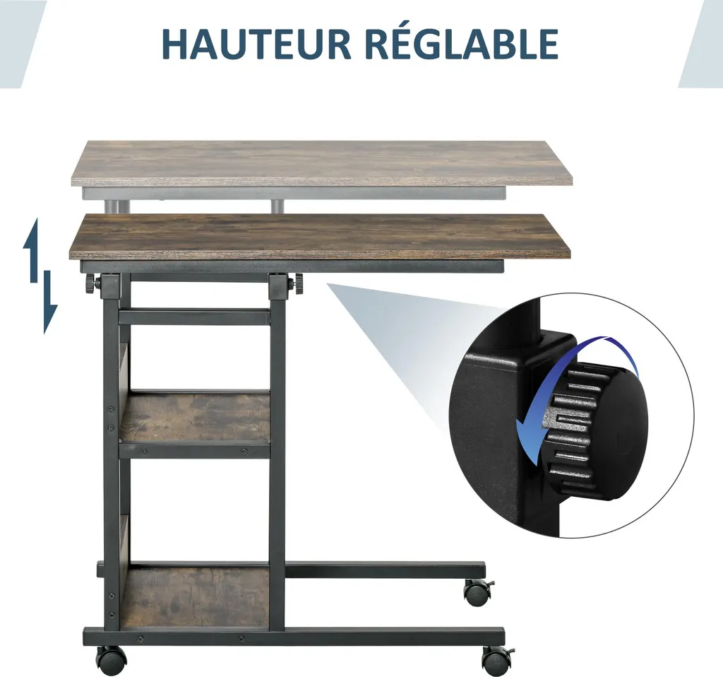 Table de lit HOMCOM à roulettes pour ordinateur portable cadre en métal