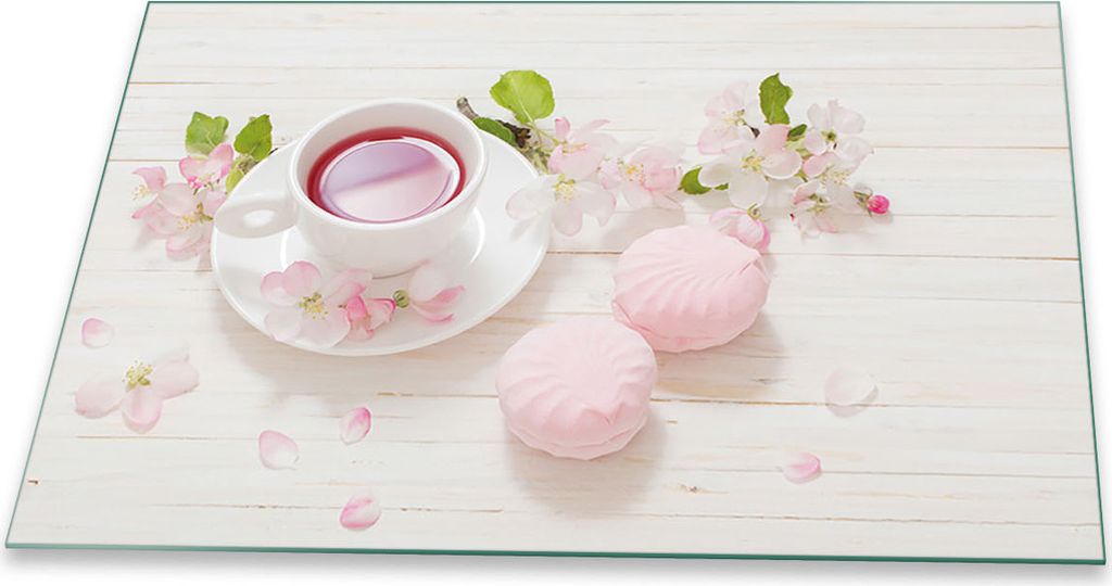 Herdabdeckplatte Glaskeramikfeld Spritzschutz Glas Universal Deko 80x52 Blumen Pink