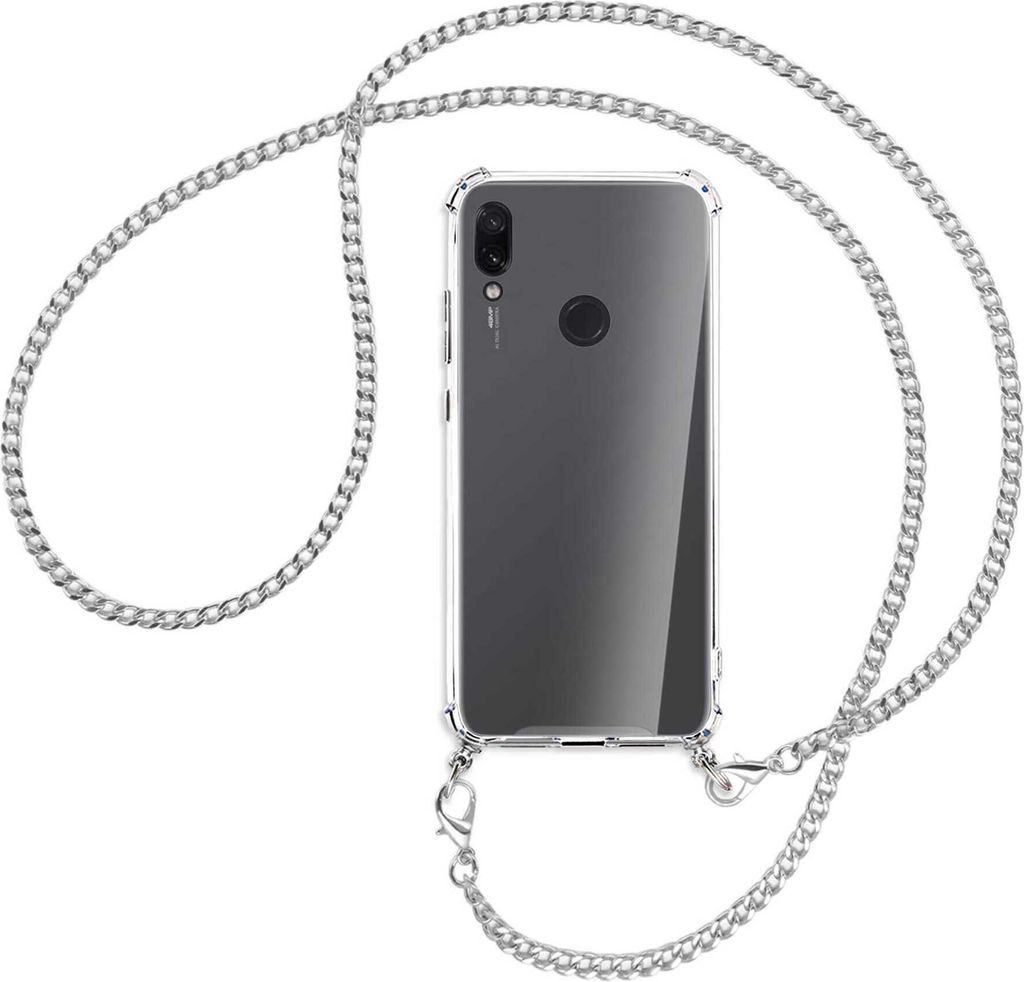 Handykette Backcover-Schutzhülle mit Band (Metall silberfarben) für Xiaomi Redmi Note 7 (Pro) - silberfarbene Kette