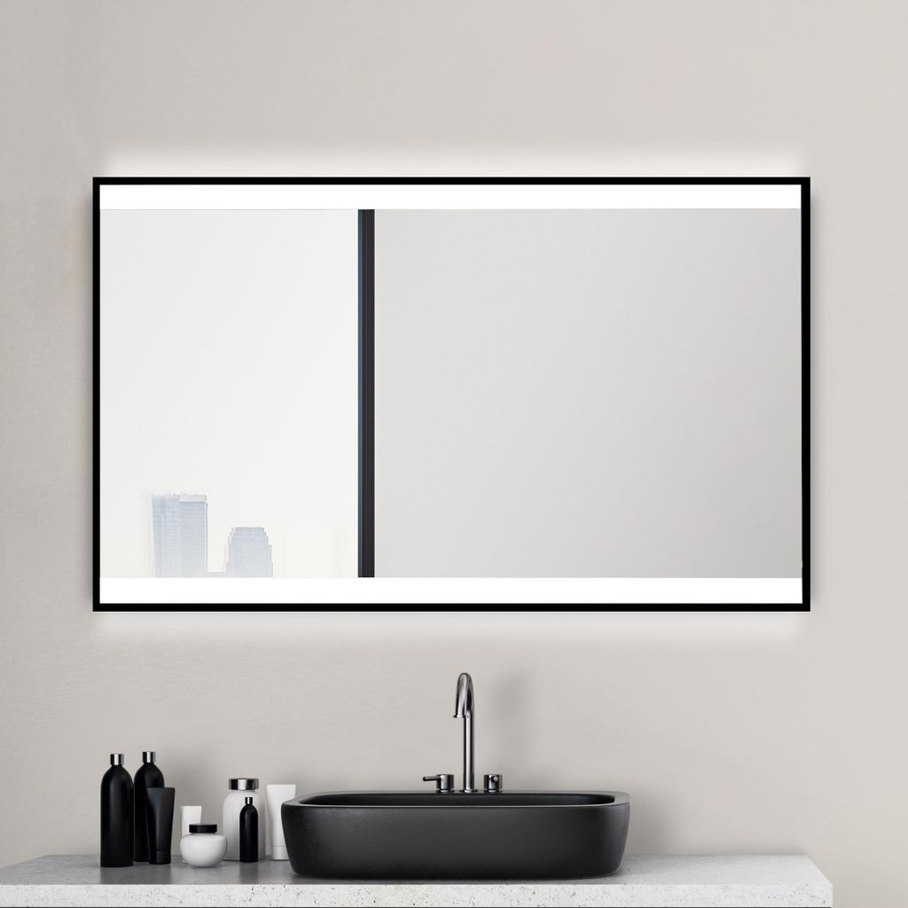 LED Badspiegel 120×70 cm, schwarz, Alurahmen, Licht Produktbild 