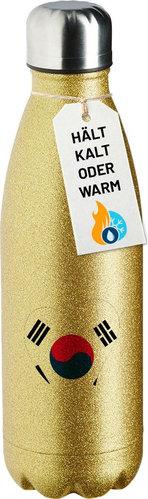 Huuraa Trinkflasche Südkorea Flagge Herz 500ml Gold Edelstahl Wasserflasche Trinkflasche Geschenkidee