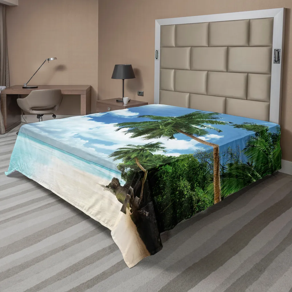 Drap plat ABAKUHAUS motif jungle exotique et lagon, 266 x 260 cm, vert
