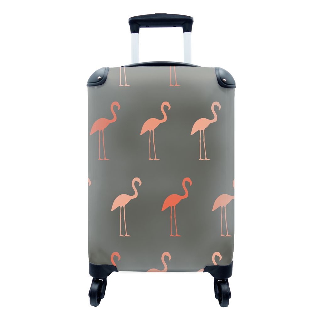 MuchoWow Koffer Handgepäck Trolley Rollkoffer Kleine Reisekoffer mit 4 Rollen - Flamingo - Vogel - Muster - Cabin Size < 55x40x23 cm & 55x40x20 ...