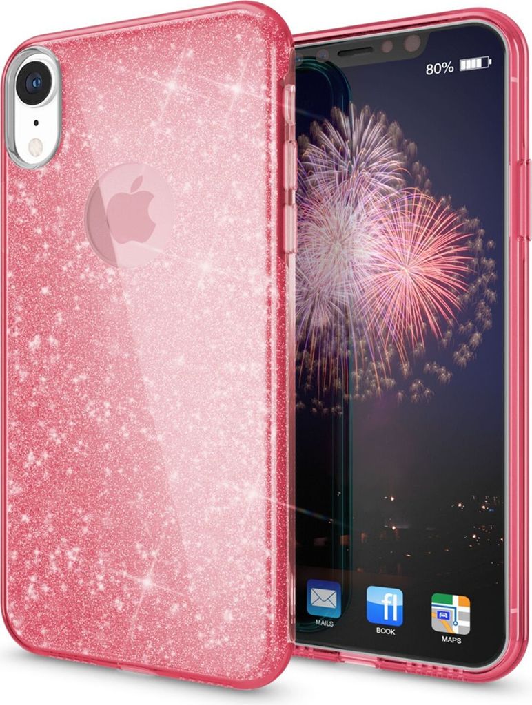 NALIA Hülle für iPhone XR, Handyhülle Glitzer Ultra-Slim Silikon-Case Back-Cover Pink