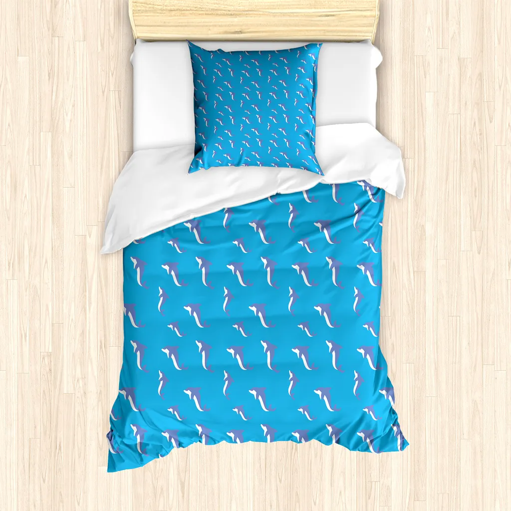 ABAKUHAUS Set copripiumino Delfino per letti singoli, Pesci irregolari ripetitivi, Antiacaro Adatto a chi soffre di allergie con federa, 135 cm x 200 cm - 80 x 80 cm, Sea Blue Ceil Blu