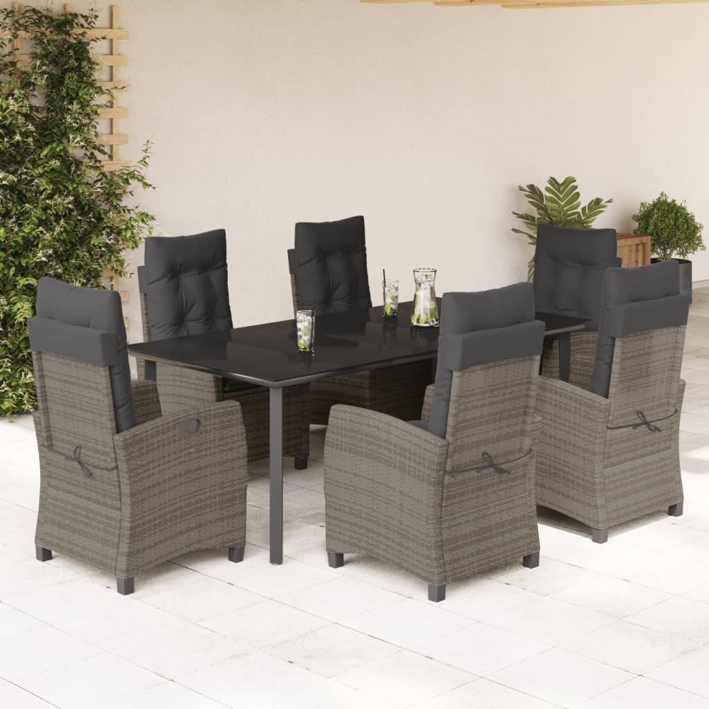 Maison Exclusive - 7-tlg. Garten-Essgruppe mit Kissen Grau Poly Rattan