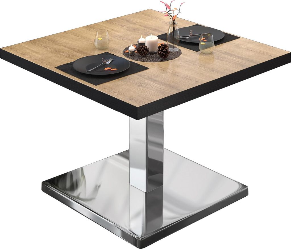 BM | Bistro Loungetisch | B:T:H 80 x 80 x 41 cm | Eiche / Edelstahl | Bistro Tisch Loungetisch