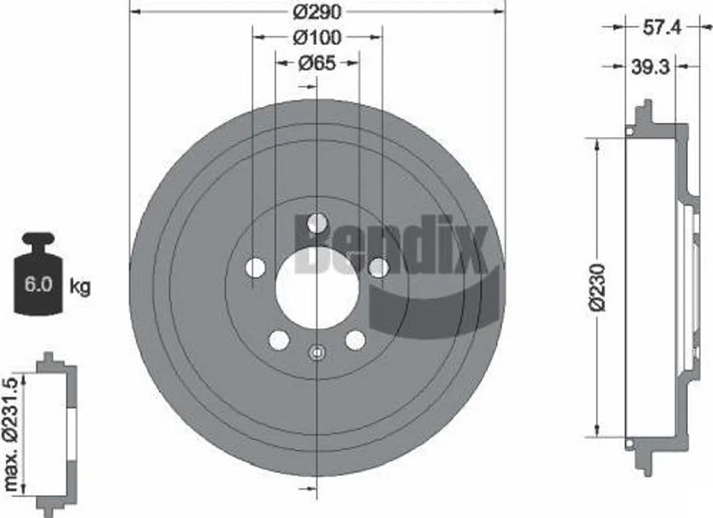 Tambour de frein de remplacement BDM1059 Bendix pour Skoda Roomster VAG