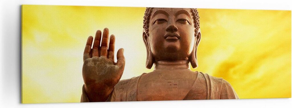 Bild auf Leinwand - Leinwandbild - Buddha Stein Sonnenuntergang - 160x50cm - Wand Bild - Wanddeko - Leinwanddruck - Bilder - Kunstdruck - Wanddekor...