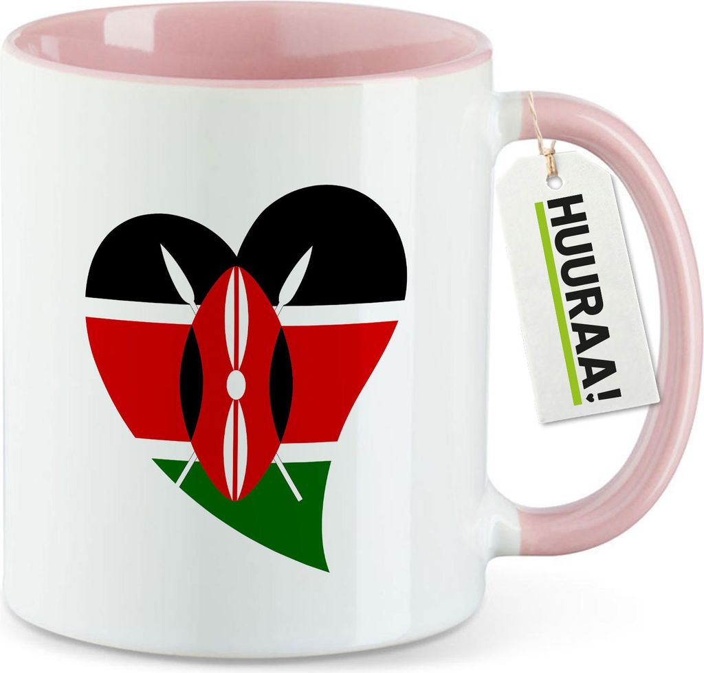 Huuraa Kaffeetasse Kenia Flagge Herz 330ml Rosa Keramik Kaffeebecher Geschenkidee