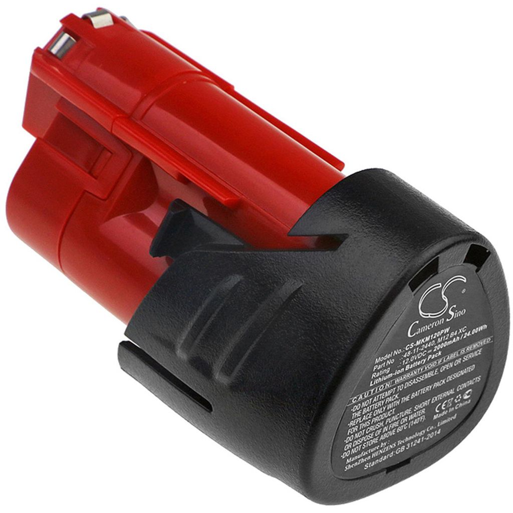 A red and black battery pack is shown against a white background.