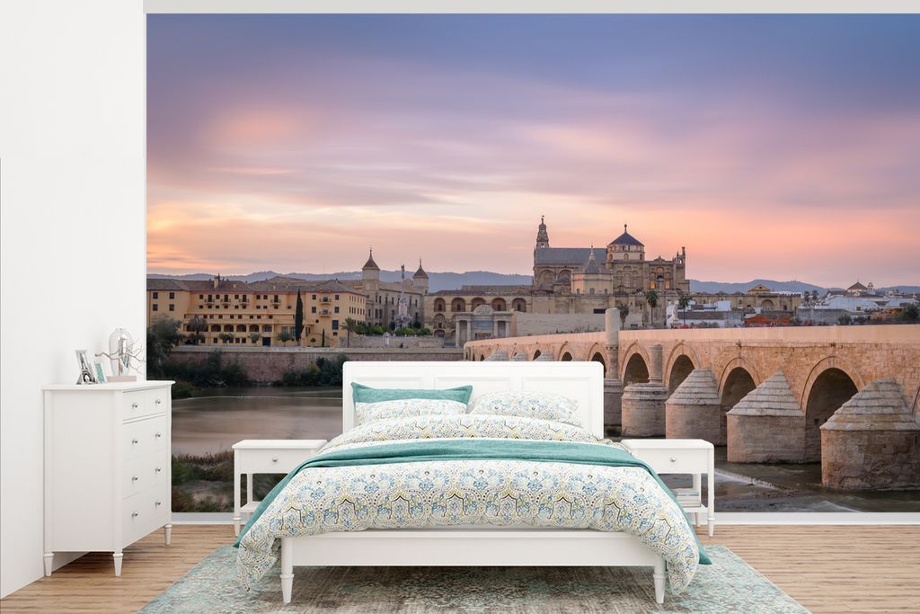 MuchoWow Fototapete für Wohnzimmer oder Schlafzimmer Wandtapete Vinyl Motivtapete Sonnenuntergang über der Mezquita in Spanien - 405x260 cm - D...