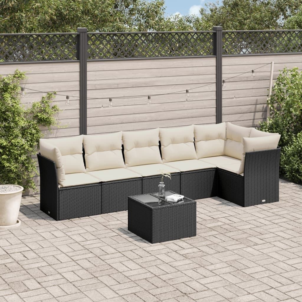Maison Exclusive - 7-tlg. Garten-Sofagarnitur mit Kissen Schwarz Poly Rattan
