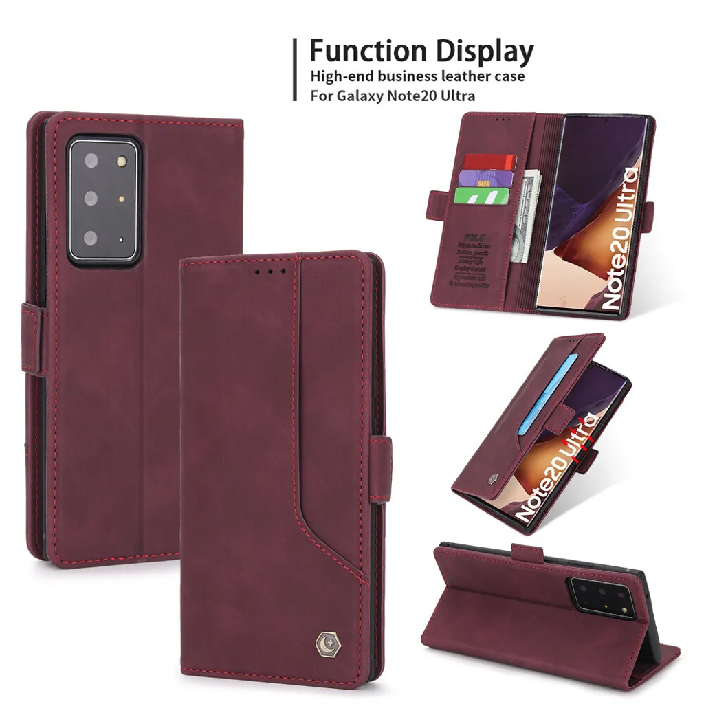 Custodia retrò in Finto cuoio per Samsung Galaxy Note 20 Ultra 5G con porta carte e supporto rosso