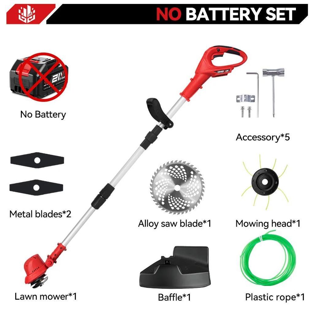 Elektrischer Rasenmäher - Akkurasenmäher & Rasentrimmer 25 cm - Bürstenlos 36000 U/min - Klappbar - Für 18V Akku - Ohne Akku