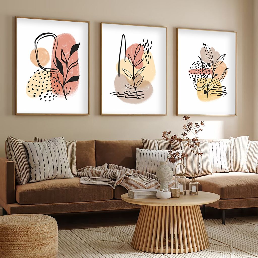 Wallity, Elegantes Dekoratives Wandbild (3 Teile), 50 x 35 cm | 100% MDF (3 mm) mit Rahmen aus massivem Holz (2 cm) | Perfekt für modernes Wohndes...