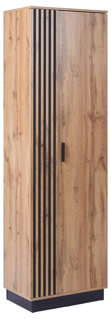 BELIANI Kleiderschrank Braun MDF Holzoptik mit 4 Ablagen 2 Türen Hoch Schmal Modern Stauraum Aufbewahrung Schrank Schlafzimmer Flur