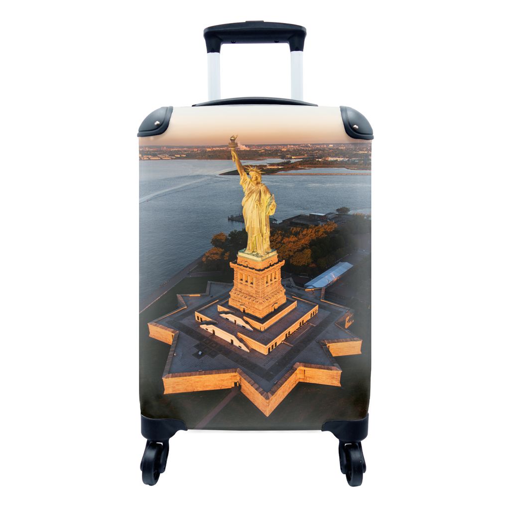 MuchoWow Koffer Handgepäck Trolley Rollkoffer Kleine Reisekoffer mit 4 Rollen - Freiheitsstatue auf Liberty Island in den Vereinigten Staaten be...
