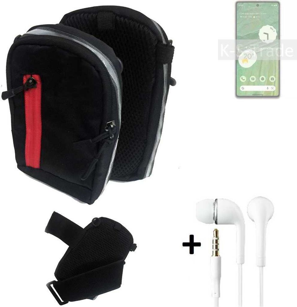 K-S-Trade Outdoor Gürteltasche Holster Umhängetasche + Kopfhörer kompatibel mit Google Pixel 7 schwarz Handy Tasche Case travelbag Schutzhülle