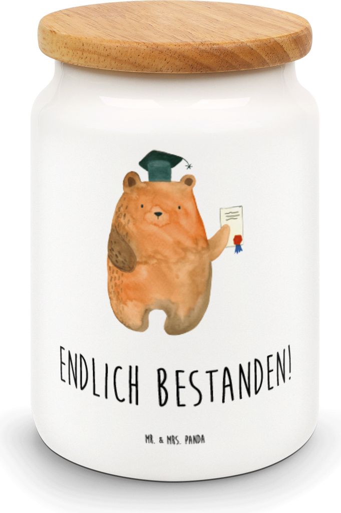 Mr. & Mrs. Panda Dose Bär Prüfung - Weiß - Geschenk, Teedose, Vorratsdose, Prüfungen, Bestanden, Abschlusszeugnis, Vorratsbehälter, Kaffeedose...
