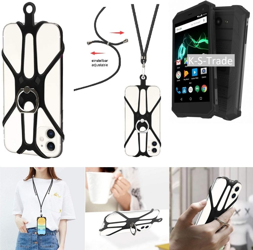 K-S-Trade 3in1 Handykette Handyband Handykordel Halsband Smartphone-Ring Handy-Ring kompatibel mit Archos Saphir 50X Fingerhalterung Handyring