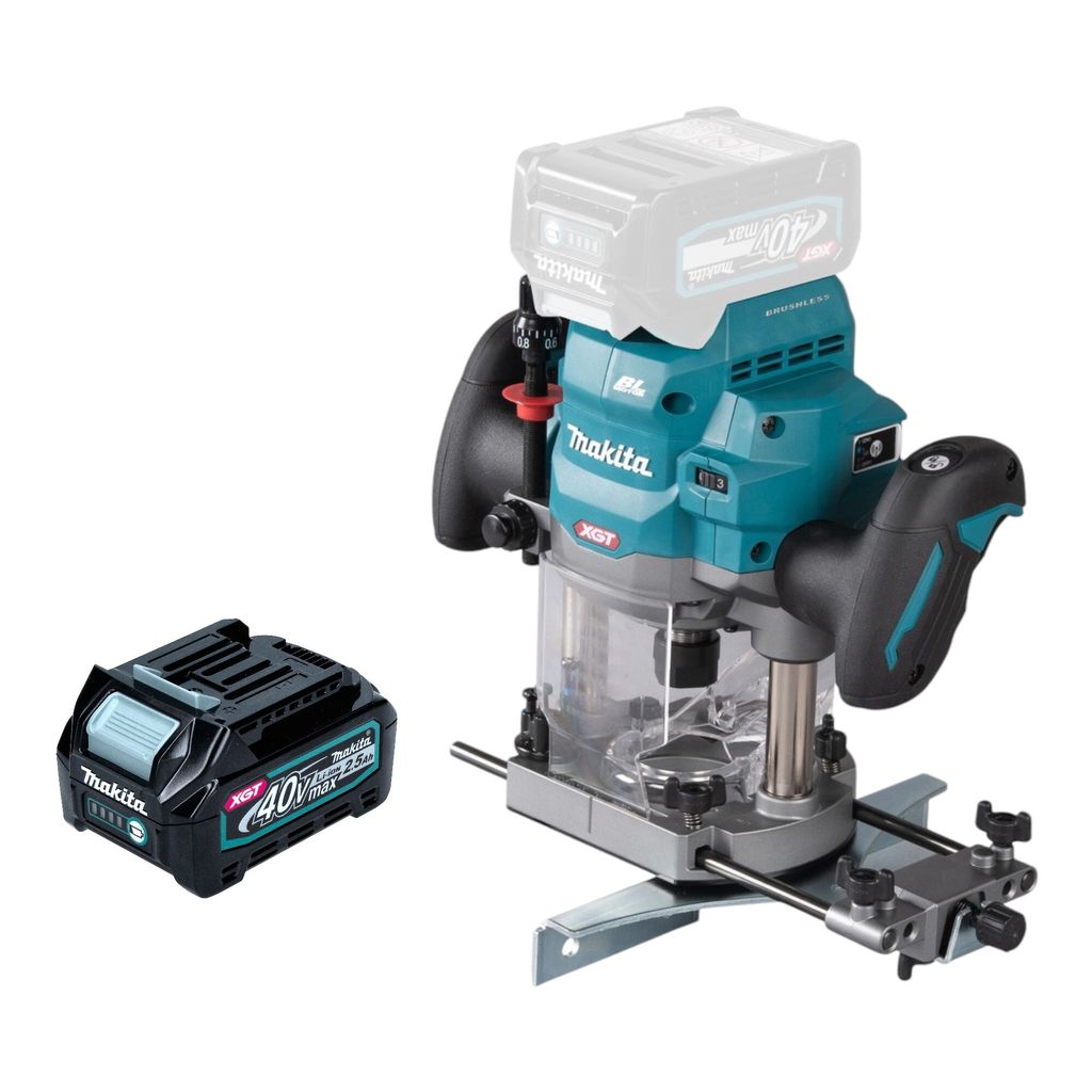 Makita RP 001 GD1 Akku Oberfräse 40 V max. 12 mm Brushless + 1x Akku 2,5 Ah - ohne Ladegerät