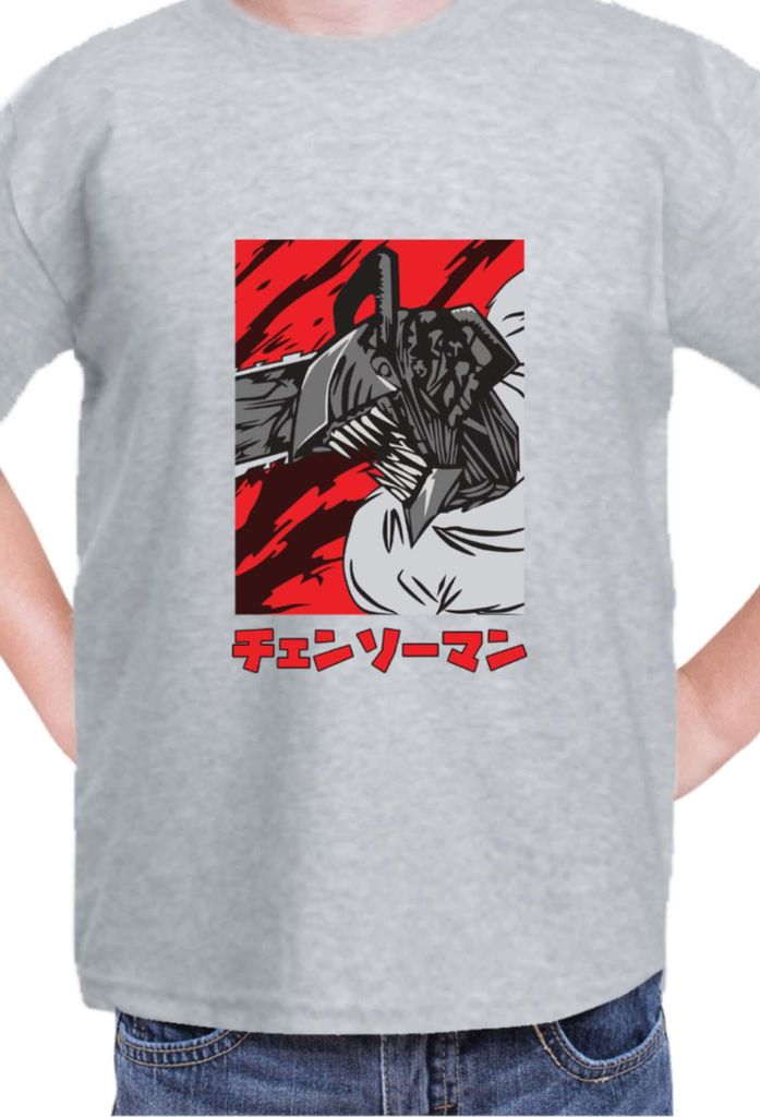 Kinder T-Shirt Manga Japan Anime Comics Animation Chainsaw Anime manga Man 13, 7-8 Jahr - 128 / Grau